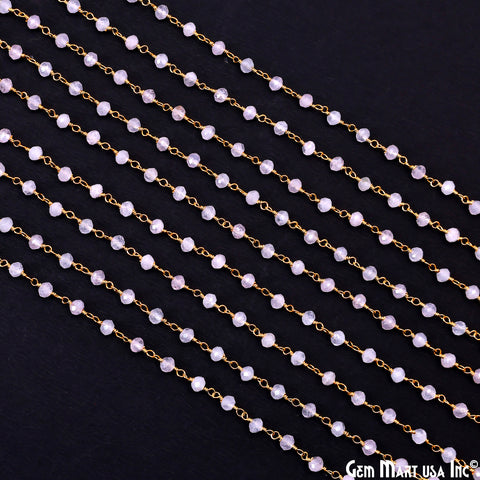 Rose Quartz 4mm Gold Plated Beaded Wire Wrapped Rosary Chain