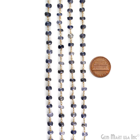 Iolite Faceted Beads 6-7mm Gold Wire Wrapped Beaded Rosary Chain