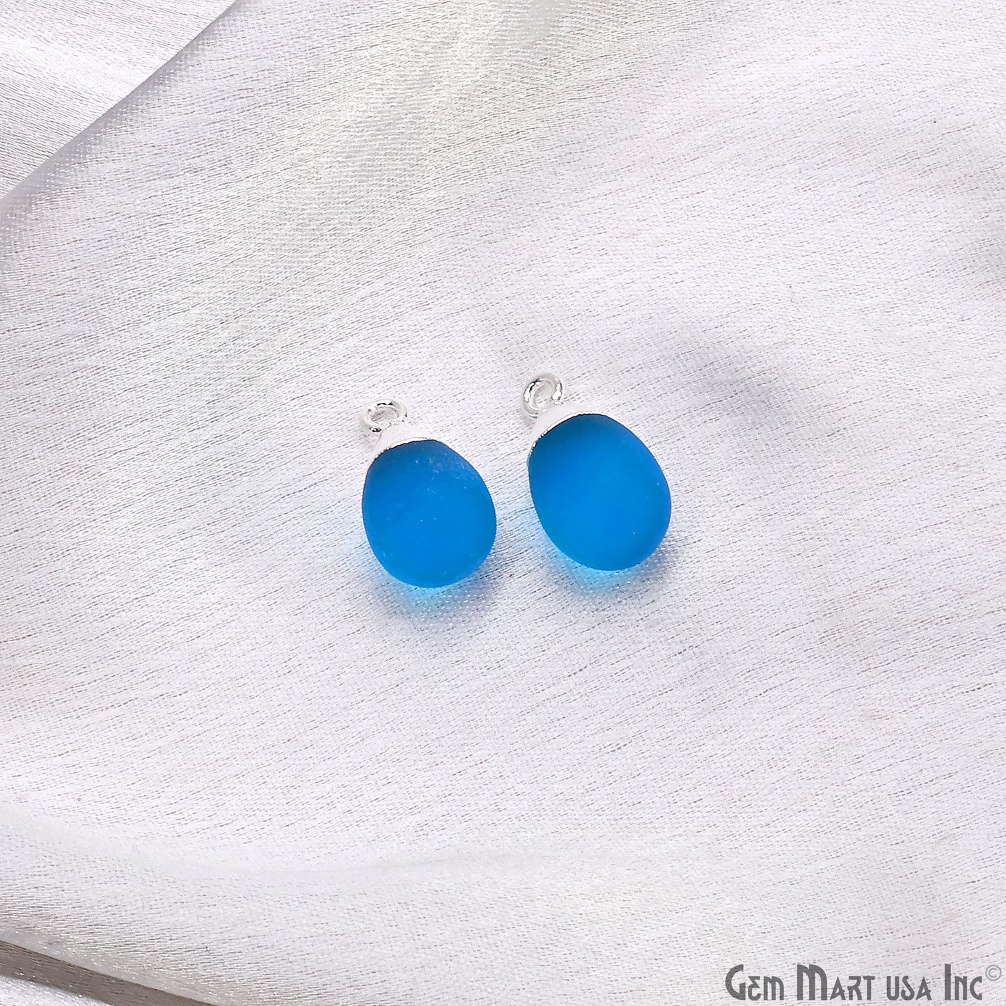 Sky Blue Chalcedony Matte Beads Single Bail Silver Electroplated Gemstone Connector