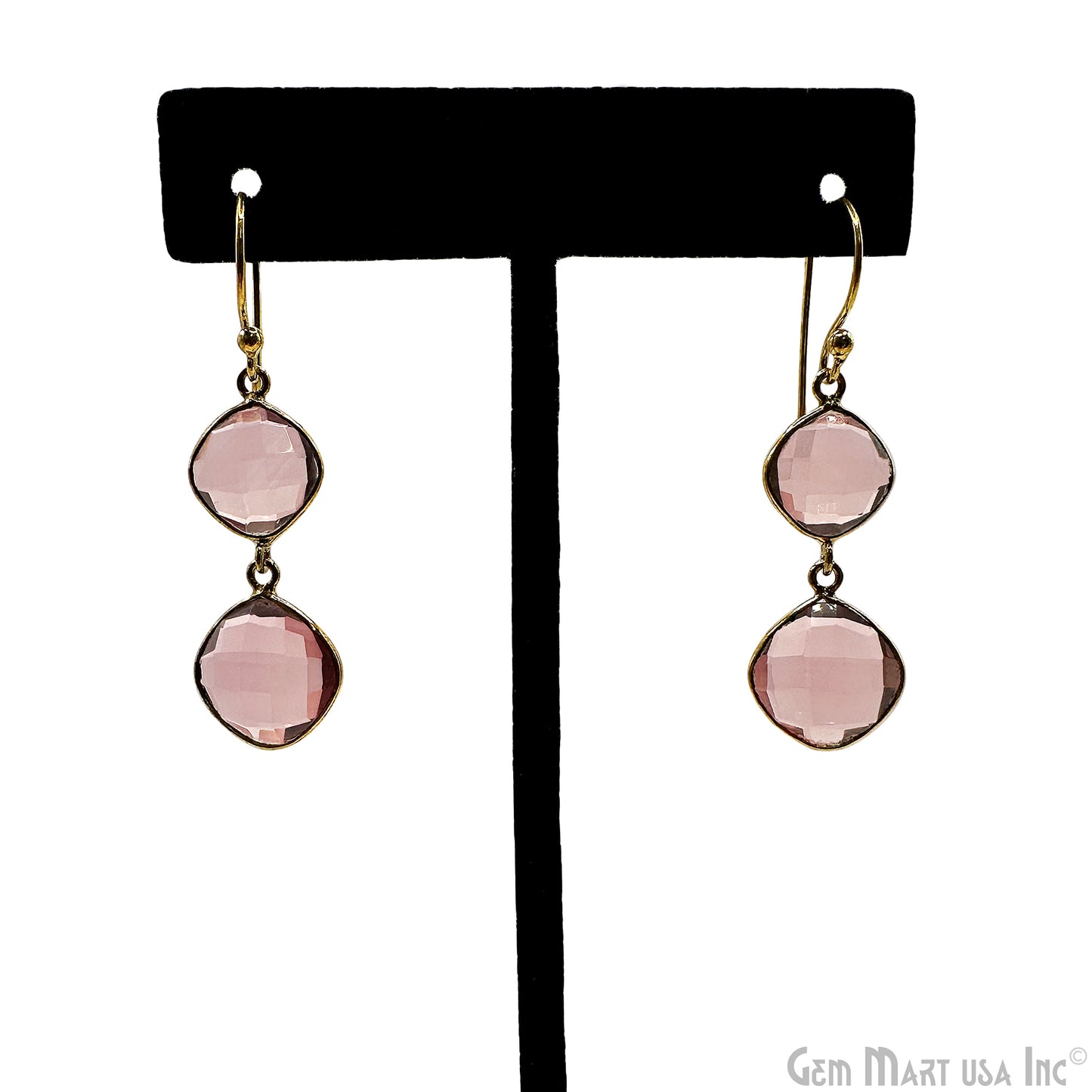 Morganite Golden Gold Plated Long Dangle Drop Hook Earring