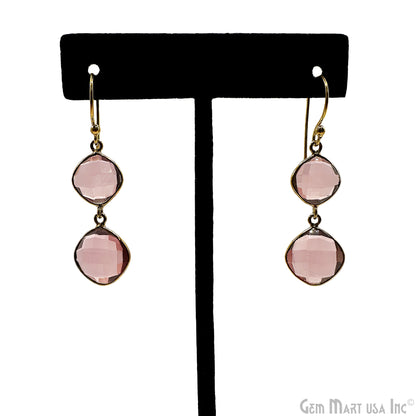 Morganite Golden Gold Plated Long Dangle Drop Hook Earring
