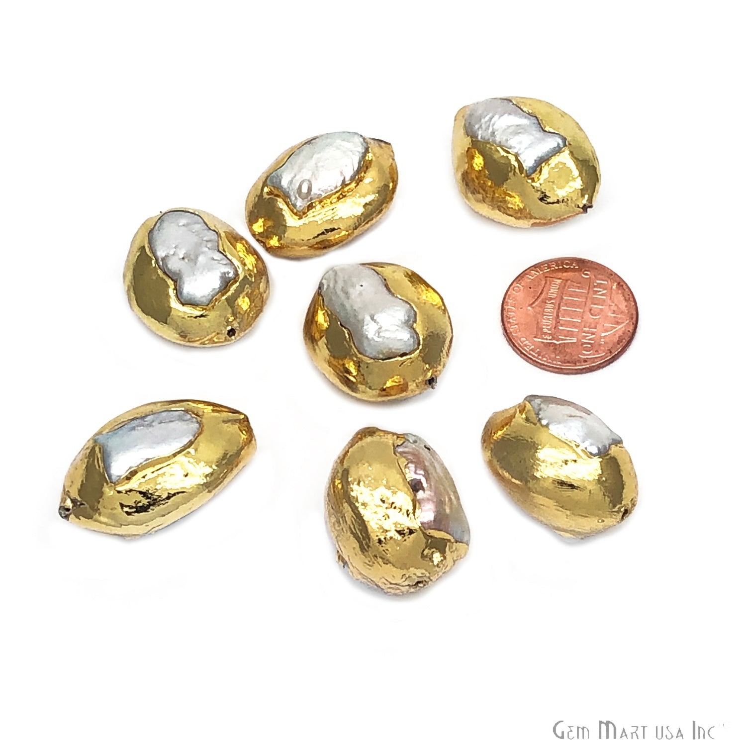 Natural Freshwater Pearl Gemstone Gold Edge Candy Drilled Beads - GemMartUSA