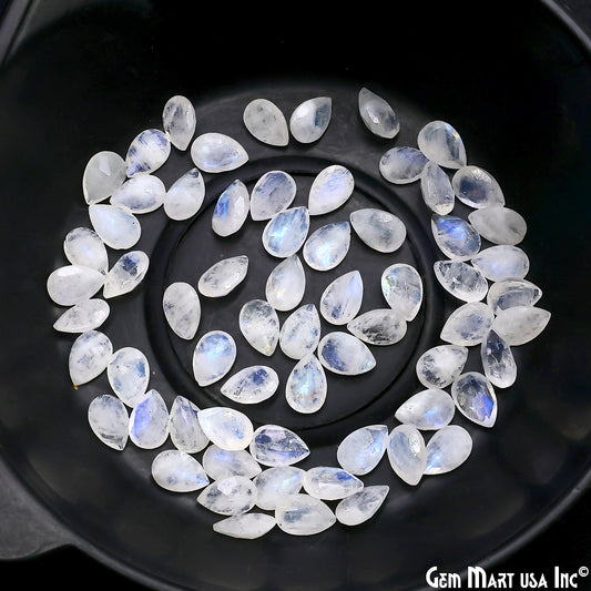 Rainbow Moonstone Wholesale Gemstones, 100% Natural Semi-Precious Gems, Rainbow Cabochons Loose Gems, 6x9mm, Pears, 10PC