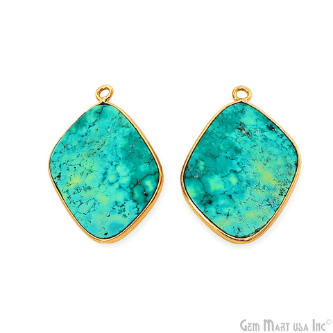 Turquoise Free Form Gold Plated Bezel Smooth Slab Slice Thick Gemstone Connector 29x17mm 1 Pair