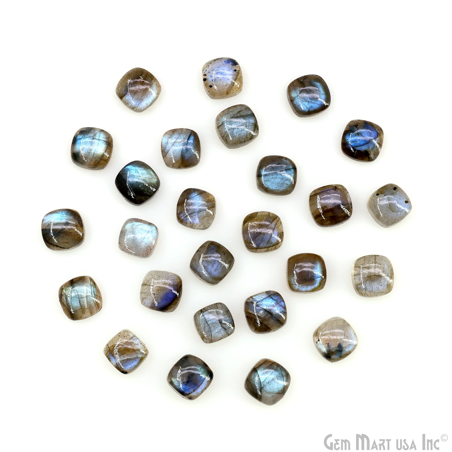 Labradorite Wholesale Gemstones, 100% Natural Semi-Precious Gems, Blue Flash Cabochon Loose Gems, 8mm, Cushion, 4PC Lot