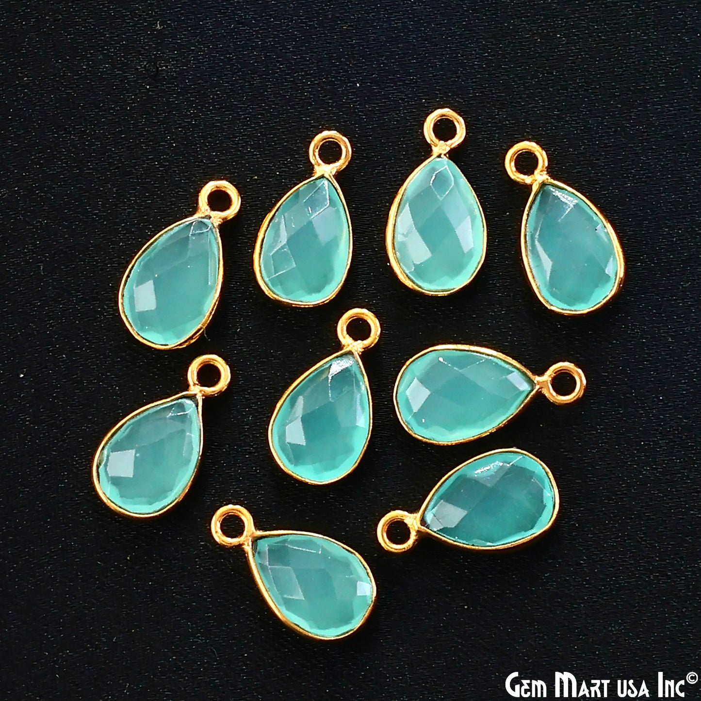 Aqua Chalcedony Pears 6x8mm Gemstone Single Bail Gold Bezel Connector