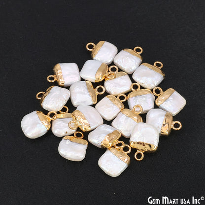 White Pearl Square Charm With Gold Electroplated Cap Single Bail Pendant