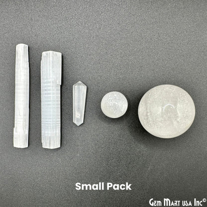 Selenite Crystals Pack, Bulk Selenite Wand and Sphere, 100% Natural Gemstones, Wholesale Resale Supply, Gift Set, 5pcs+, GemMartUSA