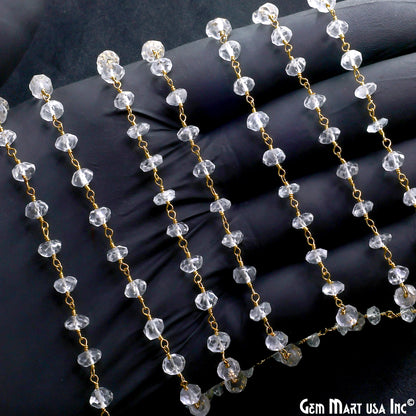 White Topaz Faceted 5-6mm Gold Wire Wrapped Beads Rosary Chain