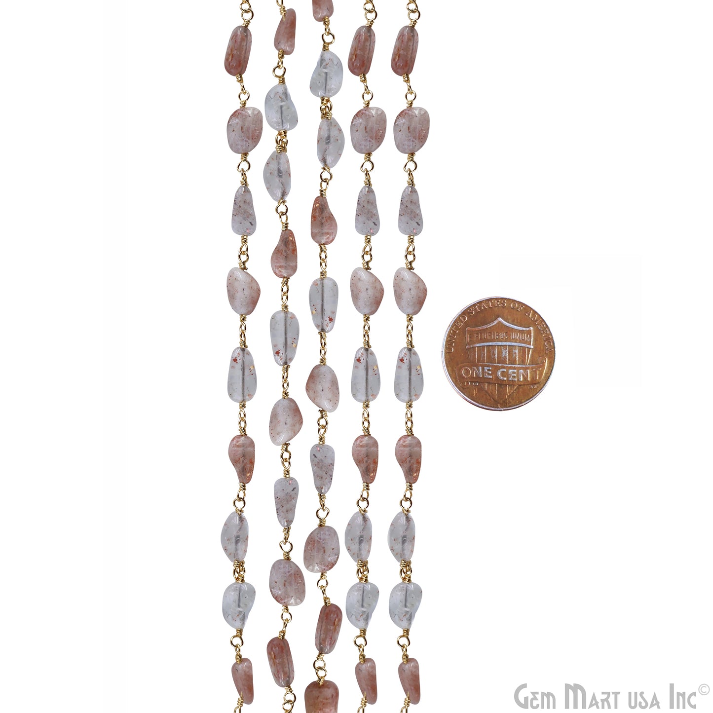 Sunstone 8x5mm Tumble Beads Gold Plated Rosary Chain