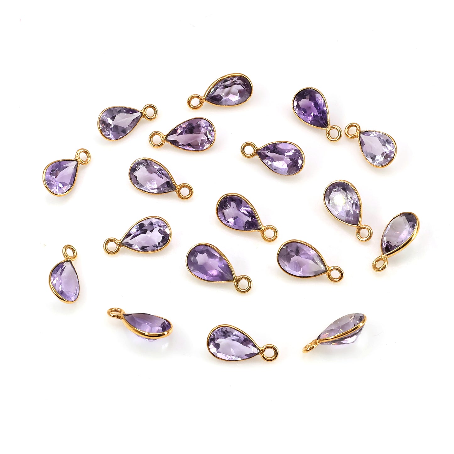 Pears 6x9mm Brilliant Cut Gold Plated Bezel Single Bail Gemstone Connector