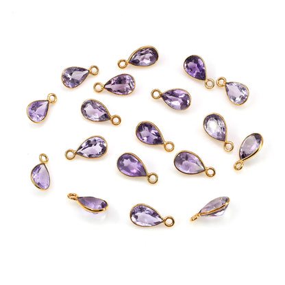 Pears 6x9mm Brilliant Cut Gold Plated Bezel Single Bail Gemstone Connector