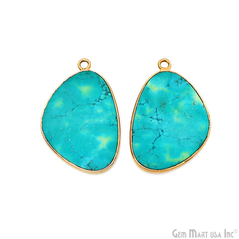 Turquoise Free Form Gold Plated Bezel Smooth Slab Slice Thick Gemstone Connector 28x19mm 1 Pair