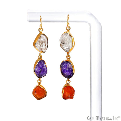 Rough Gemstone Bezel Setting 61x9mm Gold Plated Long Dangle Earring Pair Connectors