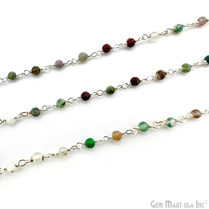 Moss Agate 2-2.5mm Tiny Beads Silver Plated Wire Wrapped Rosary Chain