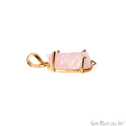 Natural Morganite Organic 24x12mm Gold Plated Prong Setting Single Bail Gemstone Pendant