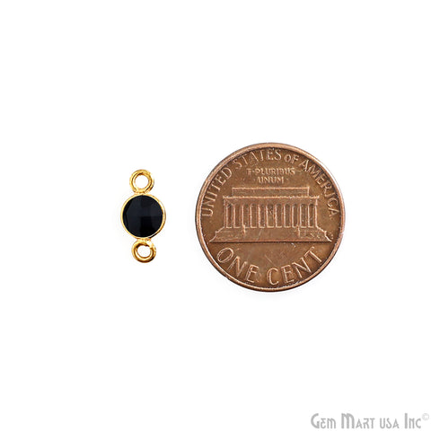 Black Onyx Round 5mm Double Bail Gold Plated Bezel Connector