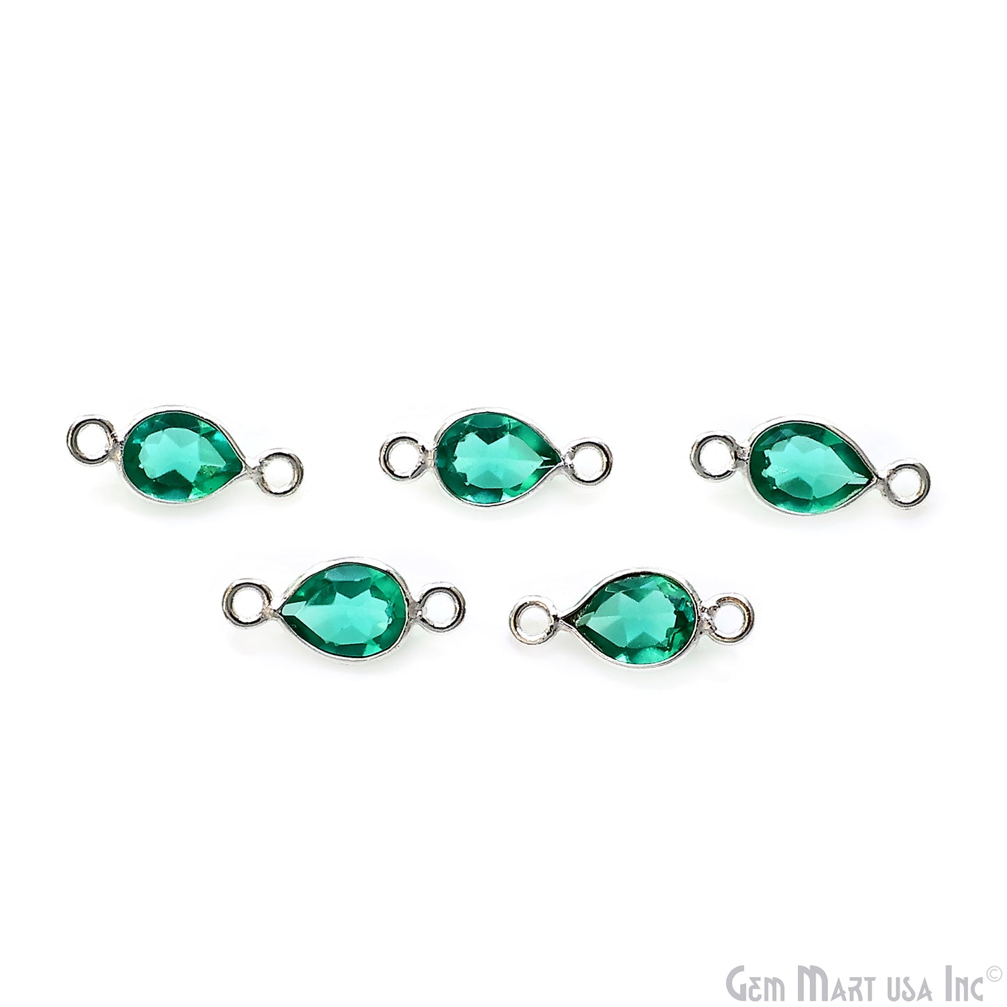 Apatite Pears 7x5mm Double Bail Silver Plated Bezel Gemstone Connector