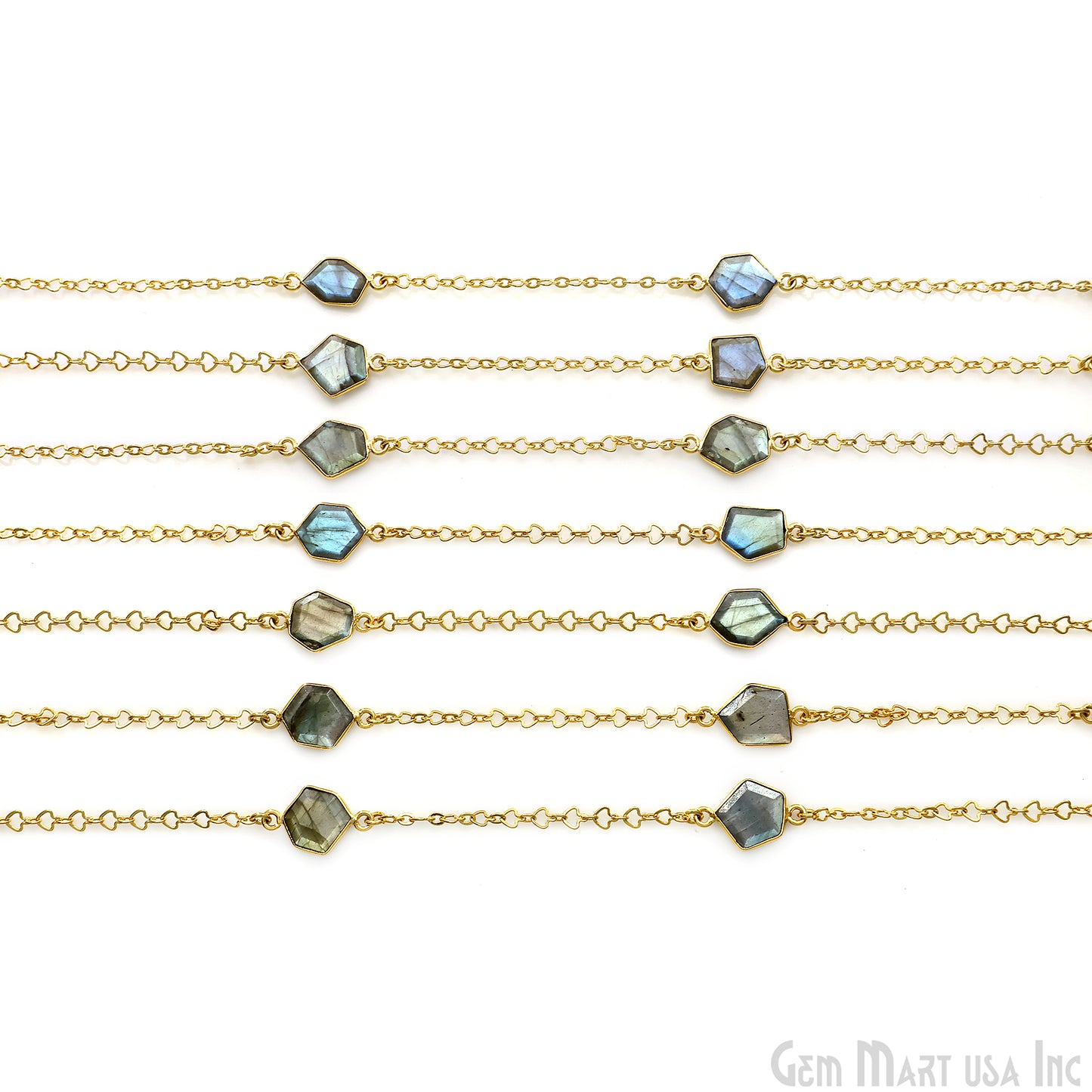 Labradorite Faceted 10mm Free Form Shape Gold Plated Connector Bezel Link Chain