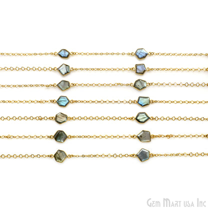 Labradorite Faceted 10mm Free Form Shape Gold Plated Connector Bezel Link Chain