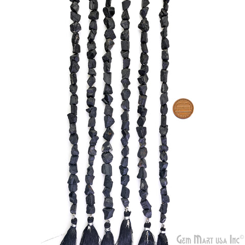Black Tourmaline Rough Beads, 9 Inch Gemstone Strands, Drilled Strung Briolette Beads, Free Form, 7x5mm