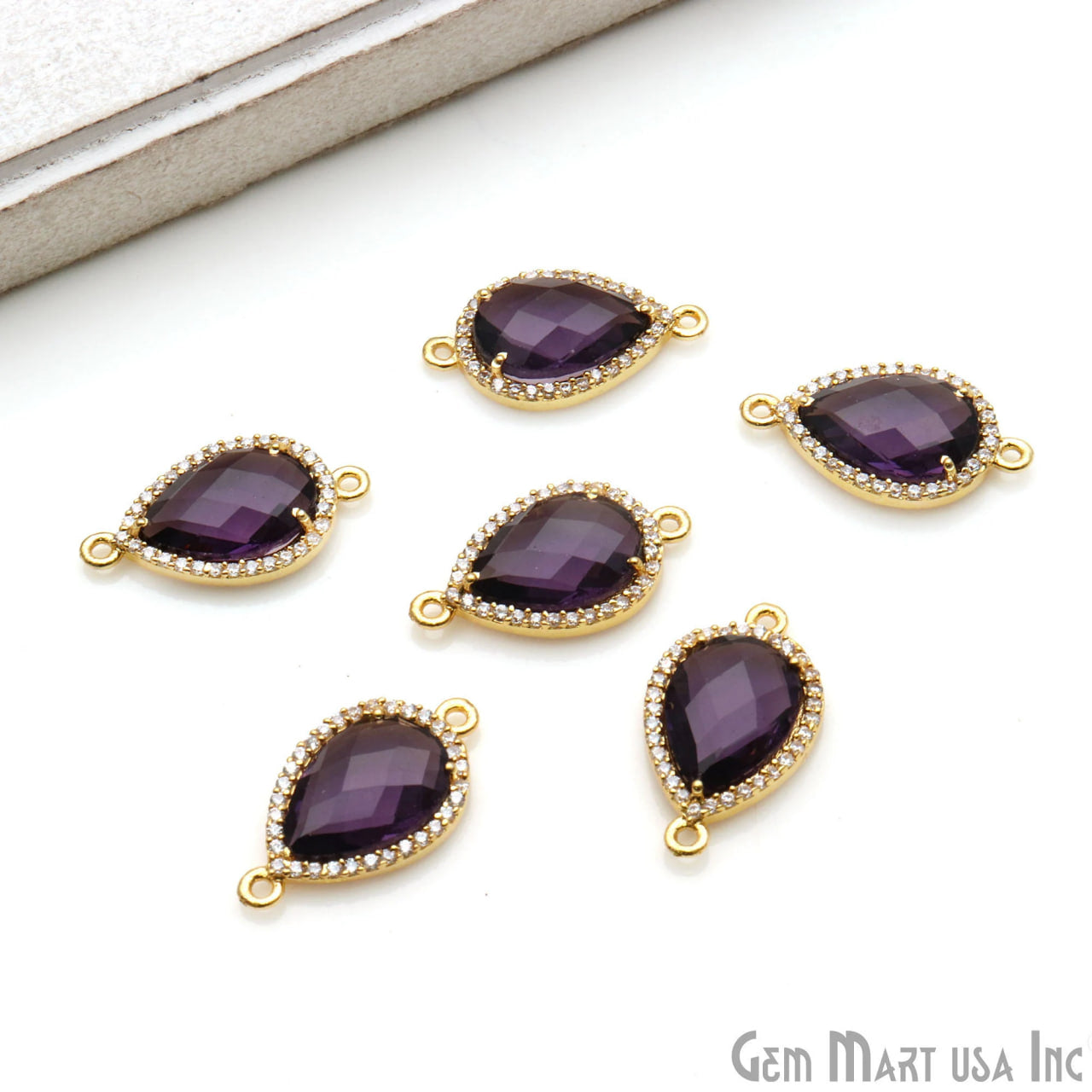 Pear 10x12mm Gold Prong Setting Cubic Zircon Pave Connector (Pick Stone)