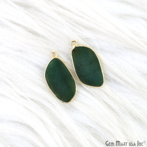 Green Onyx Free Form Gold Plated Single Bail Bezel Smooth Slab Slice Thick Gemstone Connector 35x15mm 1 Pair