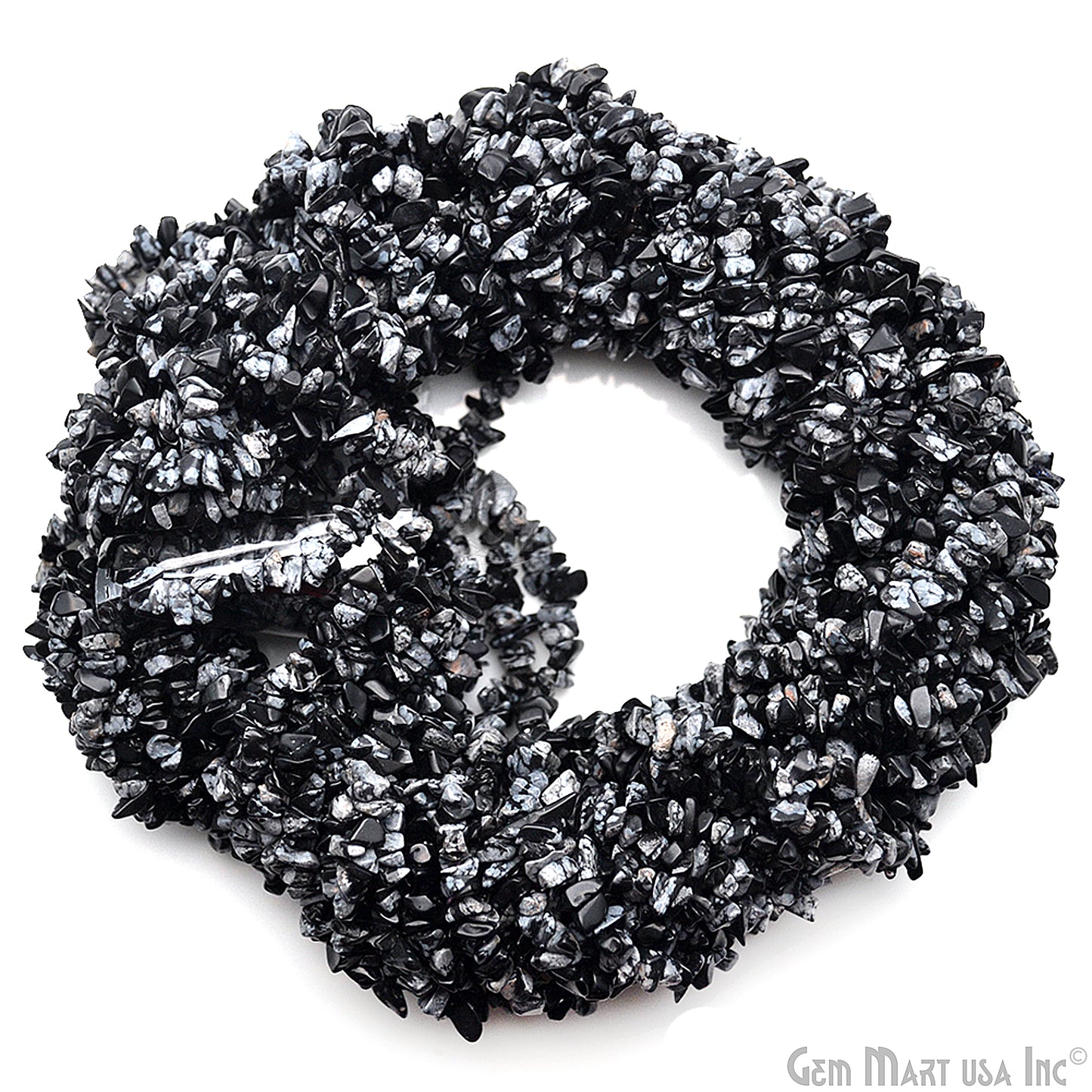 Black Obsidian Chip Beads, 34 Inch, Natural Chip Strands, Drilled Strung Nugget Beads, 3-7mm, Polished, GemMartUSA (CHBO-70001)