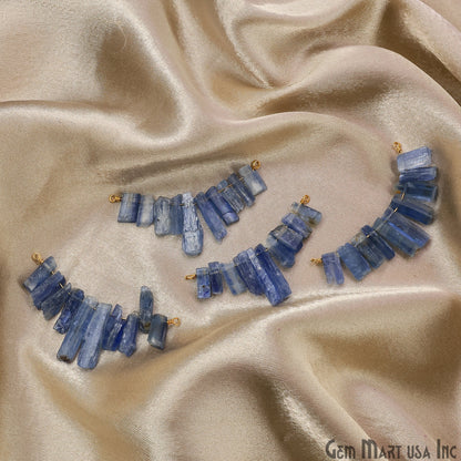 Uncut Gemstone Beads Bar Gold Plated Wire Wrapped Pendant 27x13mm