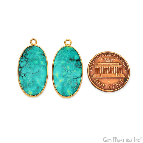 Turquoise Free Form Gold Plated Bezel Smooth Slab Slice Thick Gemstone Connector 28x14mm 1 Pair