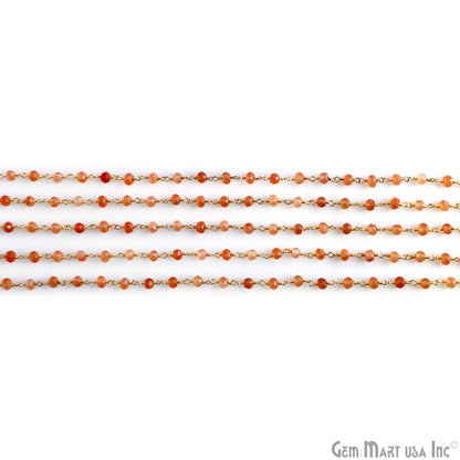 Sunstone 4mm Round Faceted Beads Gold Wire Wrapped Rosary