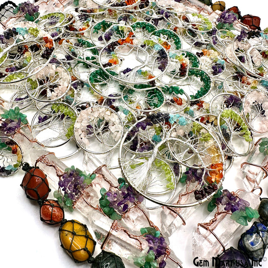 Tree of Life Pendant Pack, Bulk Large Gemstone Pendant, 100% Natural Gemstones, Wholesale Resale Supply, Gift Set, 11pcs+, GemMartUSA