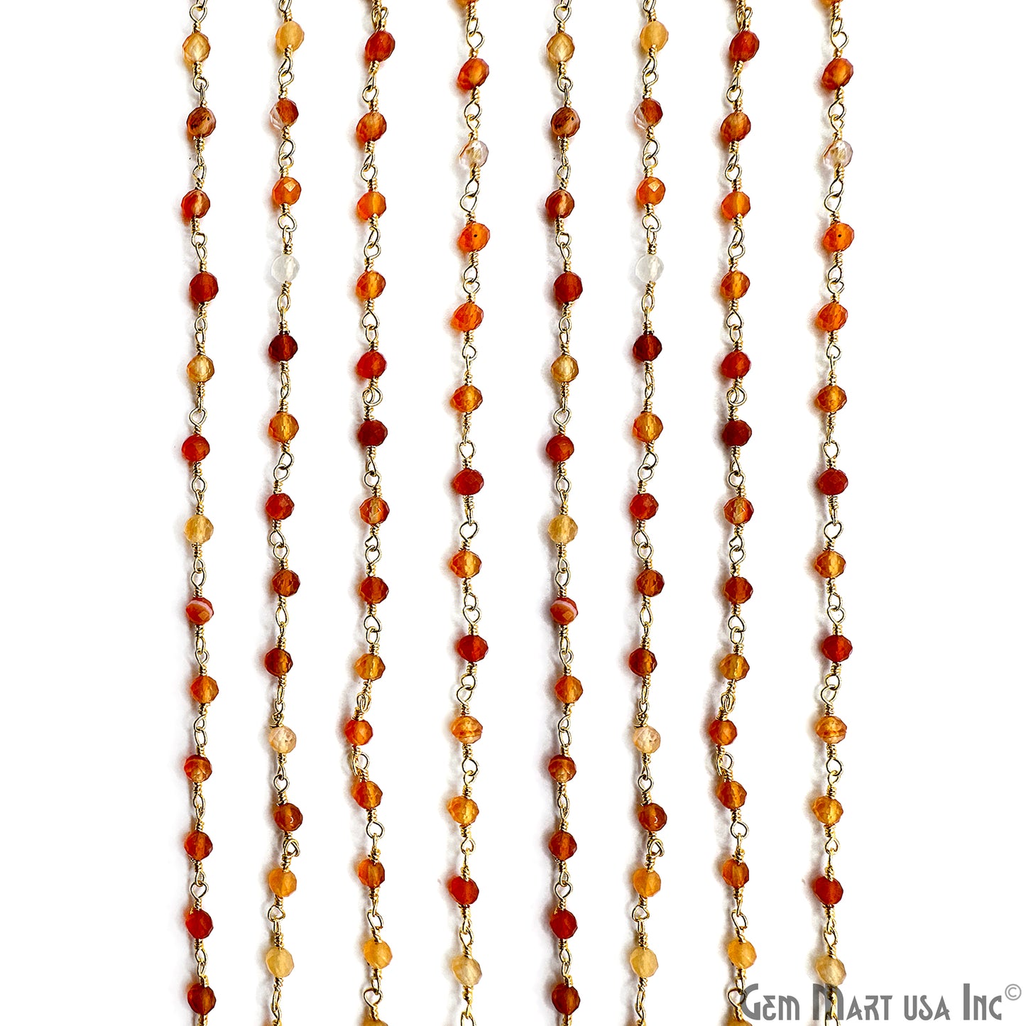 Shaded Carnelian Faceted Bead 3-3.5mm Gold Wire Wrapped Gemstone Beads Rosary Chain