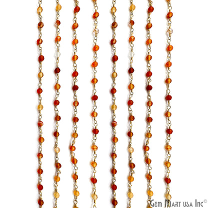 Shaded Carnelian Faceted Bead 3-3.5mm Gold Wire Wrapped Gemstone Beads Rosary Chain