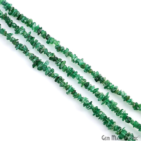 Green Aventurine Chip Beads, 34 Inch, Natural Chip Strands, Drilled Strung Nugget Beads, 3-7mm, Polished, GemMartUSA (CHAV-70001)
