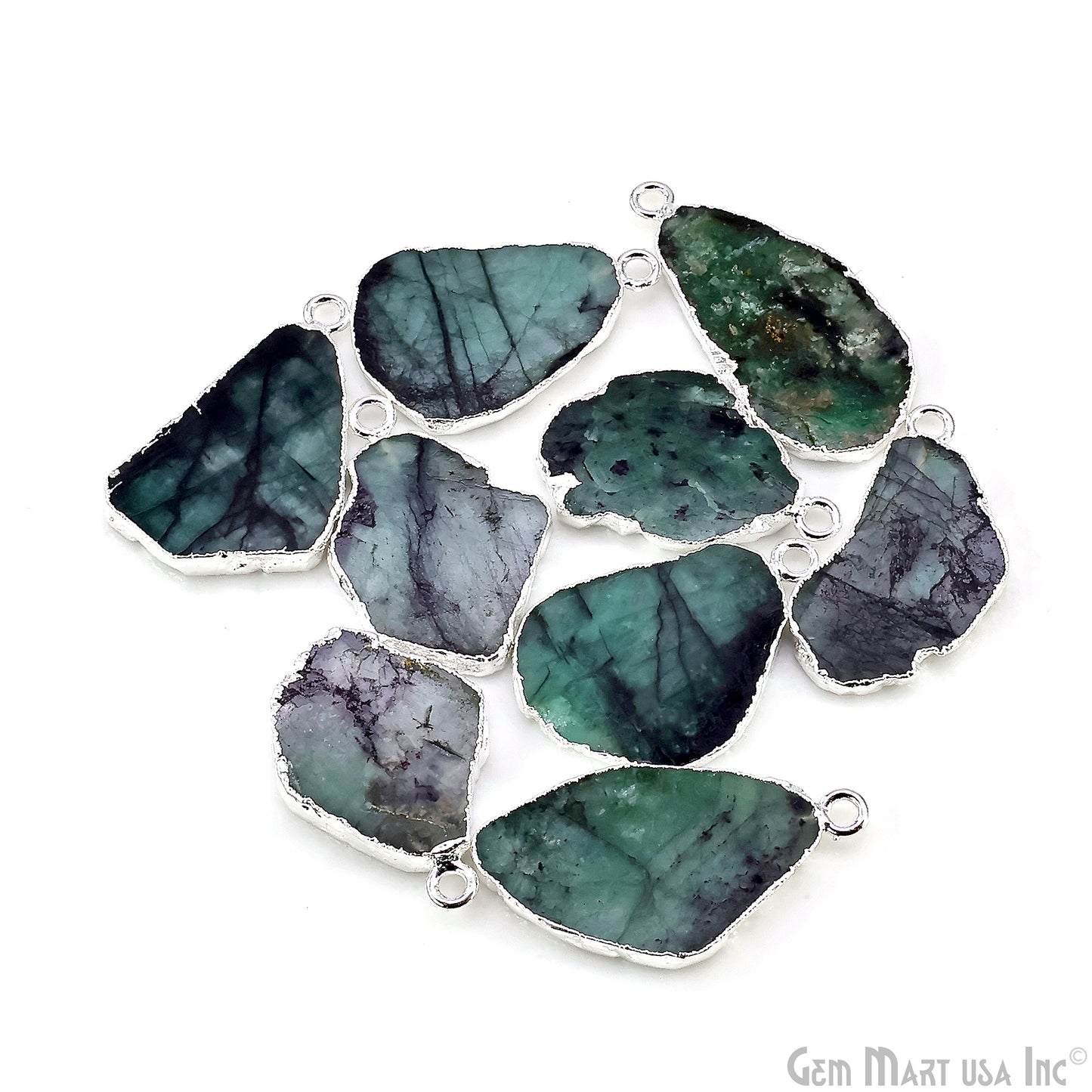 Emerald Free Form 28x15mm Electroplated Gemstone Single Bail Connector