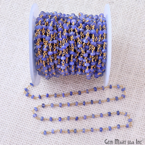 Natural Tanzanite 4mm Faceted Beads Gold Wire Wrapped Rosary