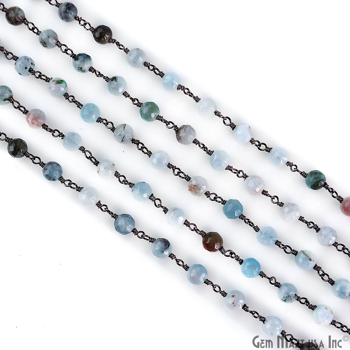 Light Aqua Jade 6mm Round Beads Oxidized Wire Wrapped Rosary Chain