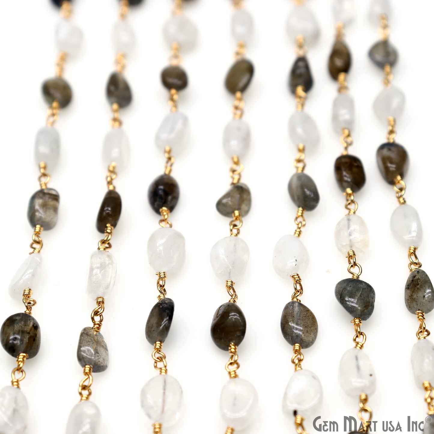 Rainbow Moonstone & Labradorite Tumble Beads 8x5mm Beads Gold Plated Rosary Chain