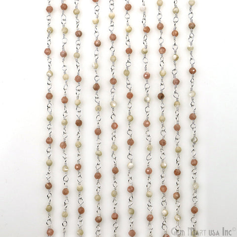 Rhodochrosite & Mother Of Freshwater Pearl Silver Plated Wire Wrapped Gemstone Beads Rosary Chain