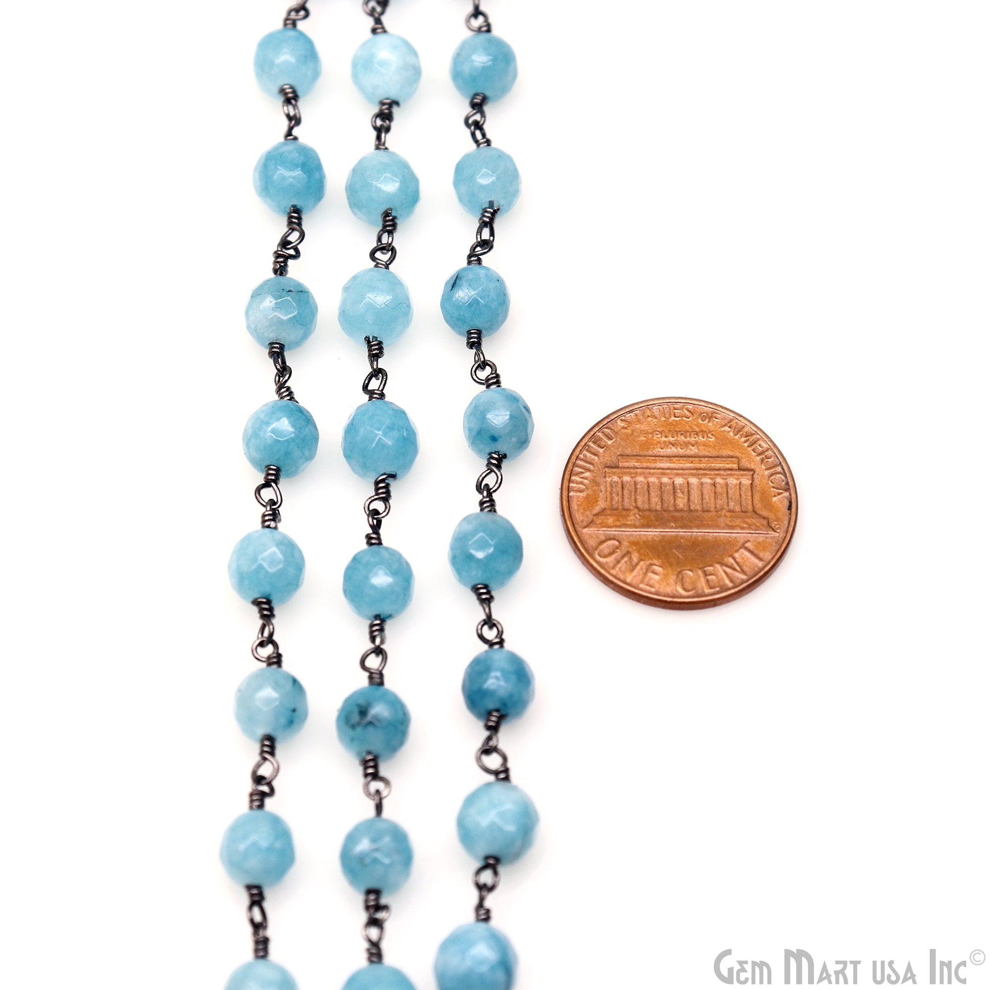 Shaded Blue Jade Faceted Beads 6mm Oxidized Gemstone Rosary Chain