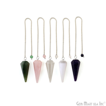 Gemstone Pendulum Silver Healing Dowsing Pointed Pendant 48x19MM