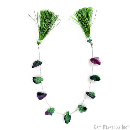 Ruby Zoisite Rough Beads, 9.5 Inch Gemstone Strands, Drilled Strung Briolette Beads, Free Form, 12x20mm