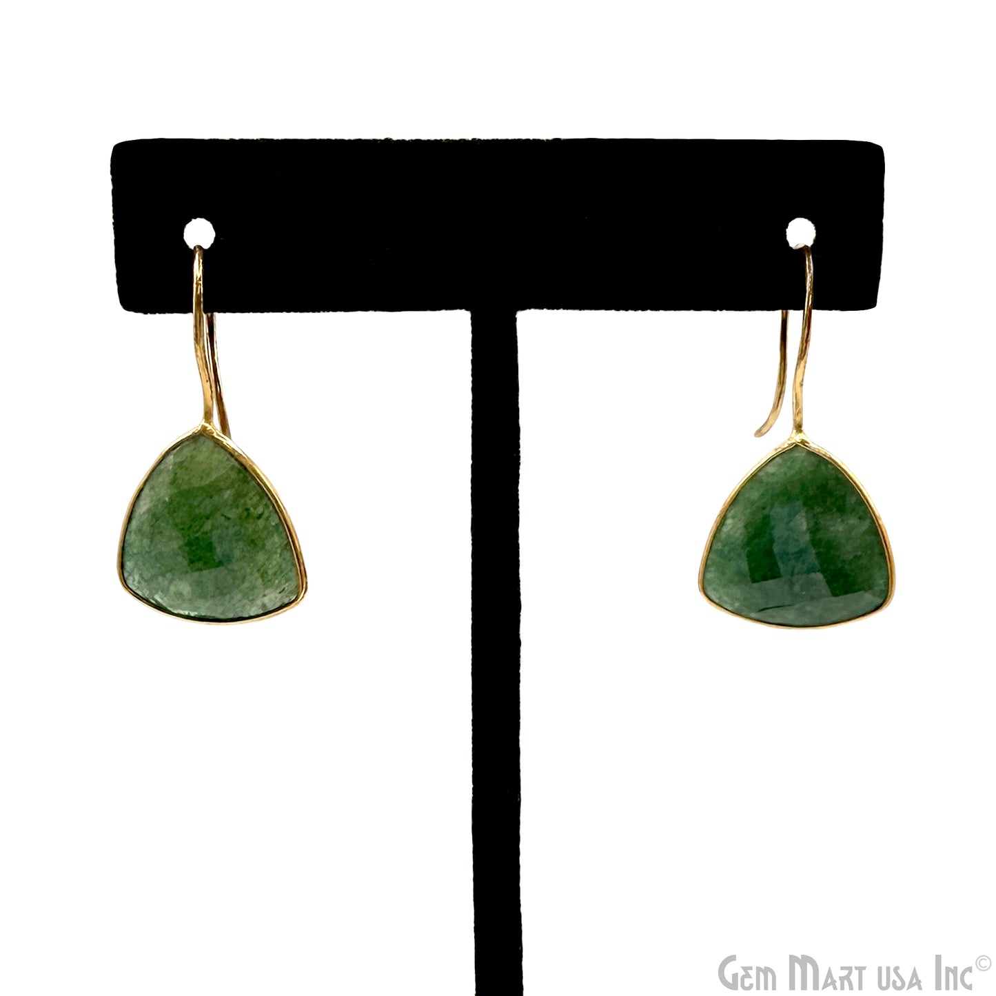 Natural Emerald, 16mm Trillion Checker Cut Gemstone Hook Earrings