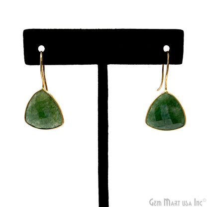 Natural Emerald, 16mm Trillion Checker Cut Gemstone Hook Earrings