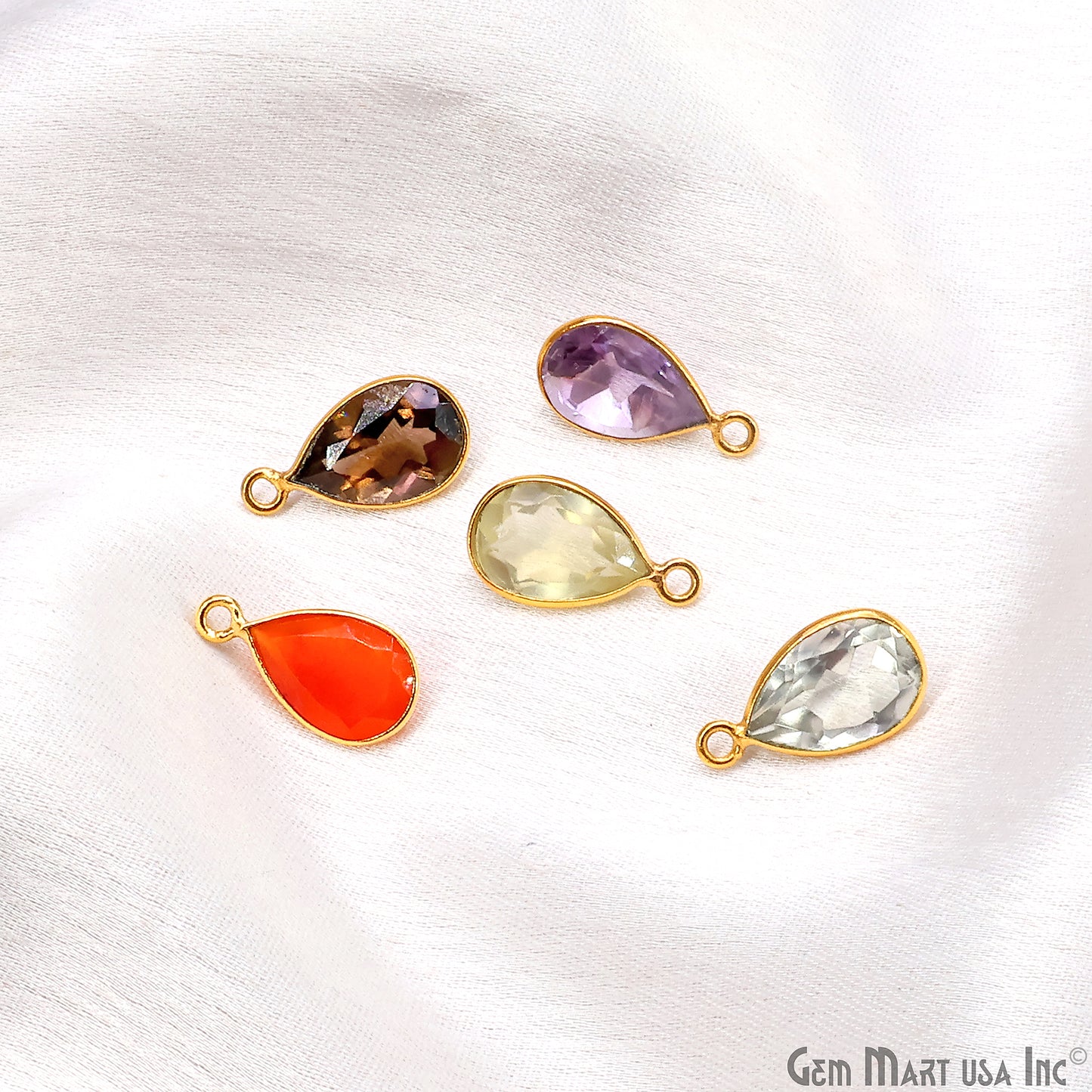 Pears 8x12mm Brilliant Cut Gold Plated Bezel Single Bail Gemstone Connector