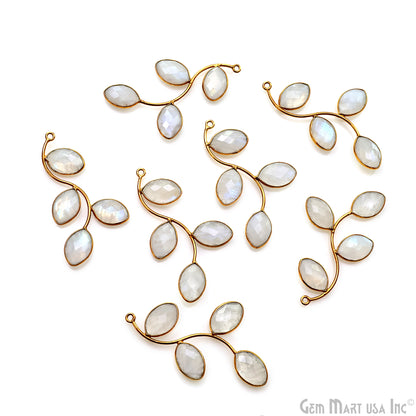 Rainbow Moonstone Gold Plated 48x29mm Leaf Dangle Finding Component