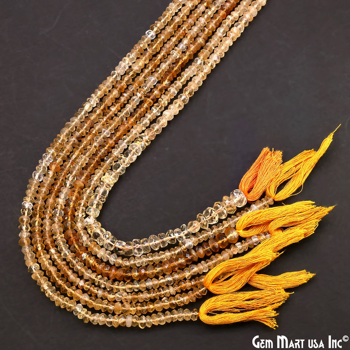 Lemon Topaz Faceted Round Drilled Beads 3-4mm Waist Beads, Rondelle Bead Strand 14 Inch