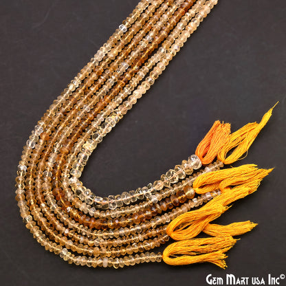 Lemon Topaz Faceted Round Drilled Beads 3-4mm Waist Beads, Rondelle Bead Strand 14 Inch