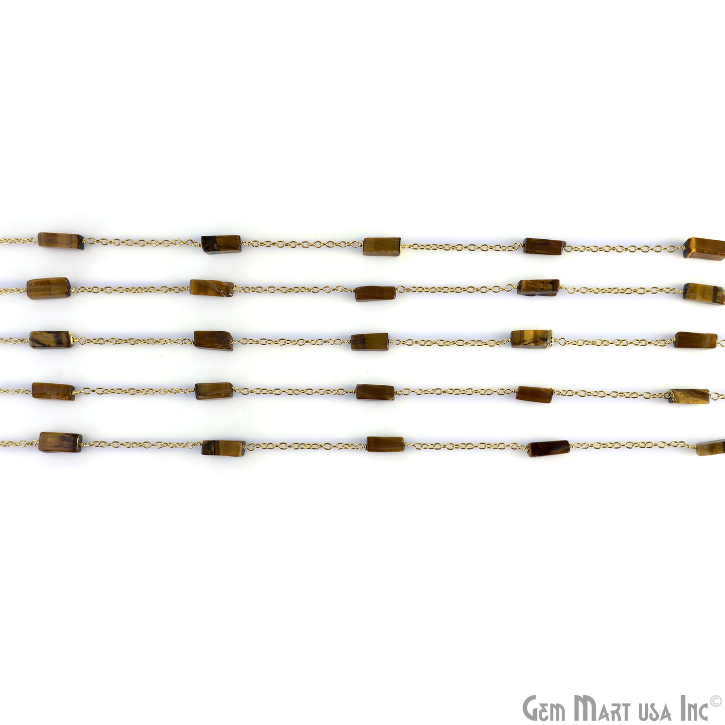 Tiger Eye 9x4mm Rectangle Beads Gold Plated Catholic Rosary Chain